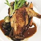 Arnaldo's Whole Roasted Airline Chicken Breast with a Wild Mushroom Chicken Demi Glace Sauce 