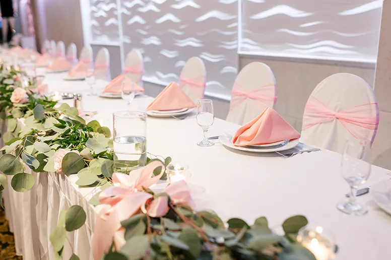 Ballroom One Head Table with Pink Color Scheme