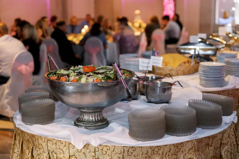 Salad Bar and Buffet Tables in Full Ballroom