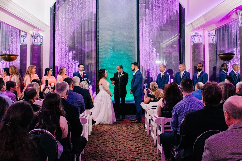 Wedding in Arnaldos Lobby with Purple Lighting